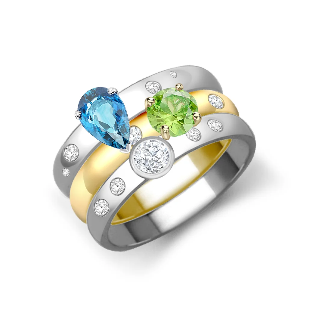 Peridot, Topaz & Diamond Stacking Rings