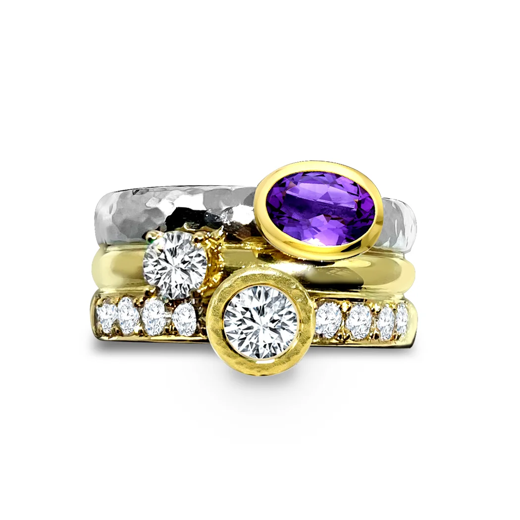 Amethyst & Diamond Stacking Rings