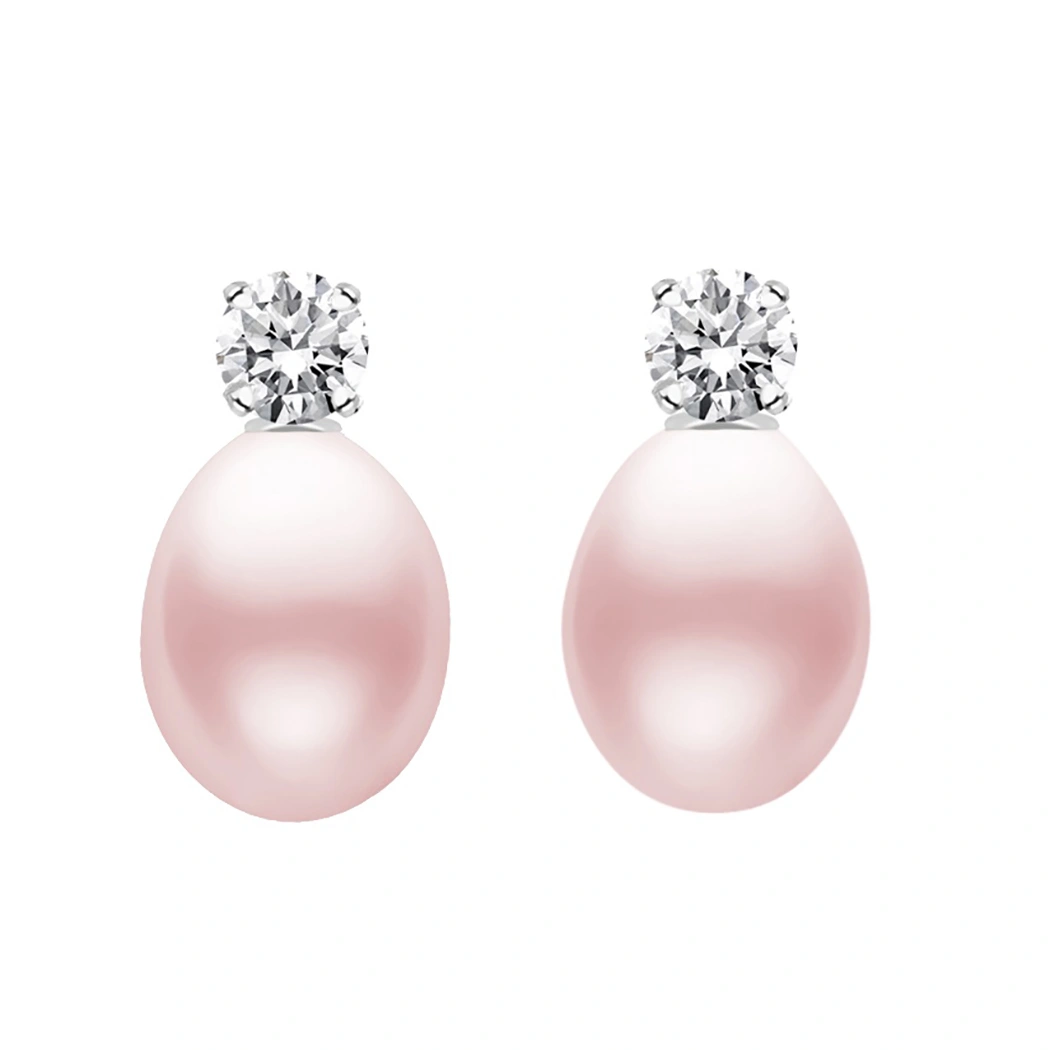 Diamond & Pink Pearl Drop Earrings