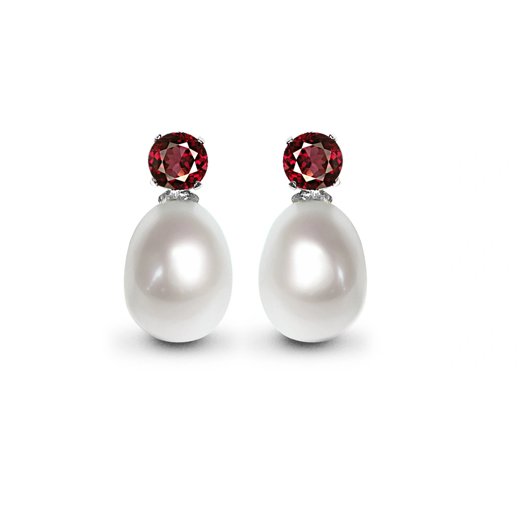 Garnet & Pearl Drop Earrings