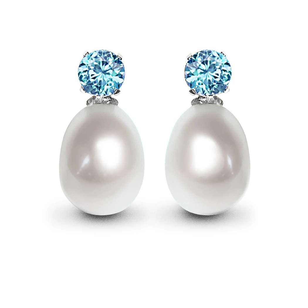 Blue Topaz & Pearl Drop Earrings