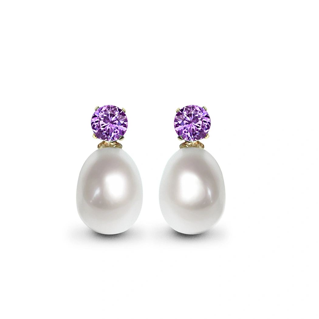 Amethyst & Pearl Drop Earrings