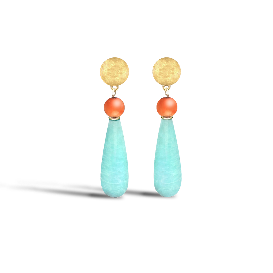 Amazonite & Coral Drop Earrings