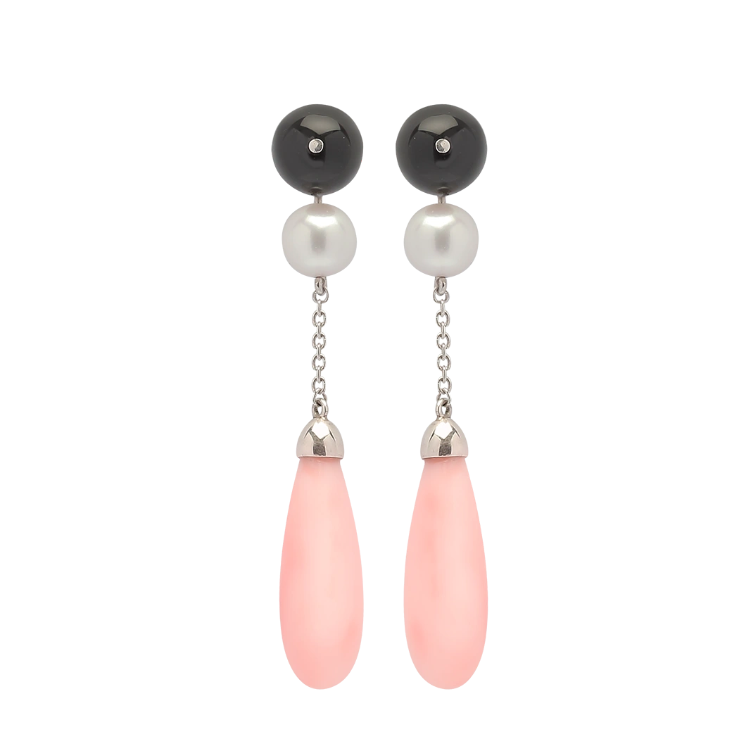 Coral & Onyx Drop Earrings
