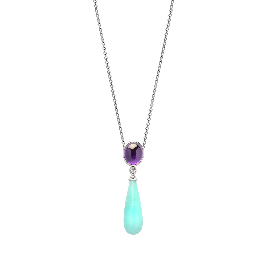 Amethyst & Amazonite Drop Pendant