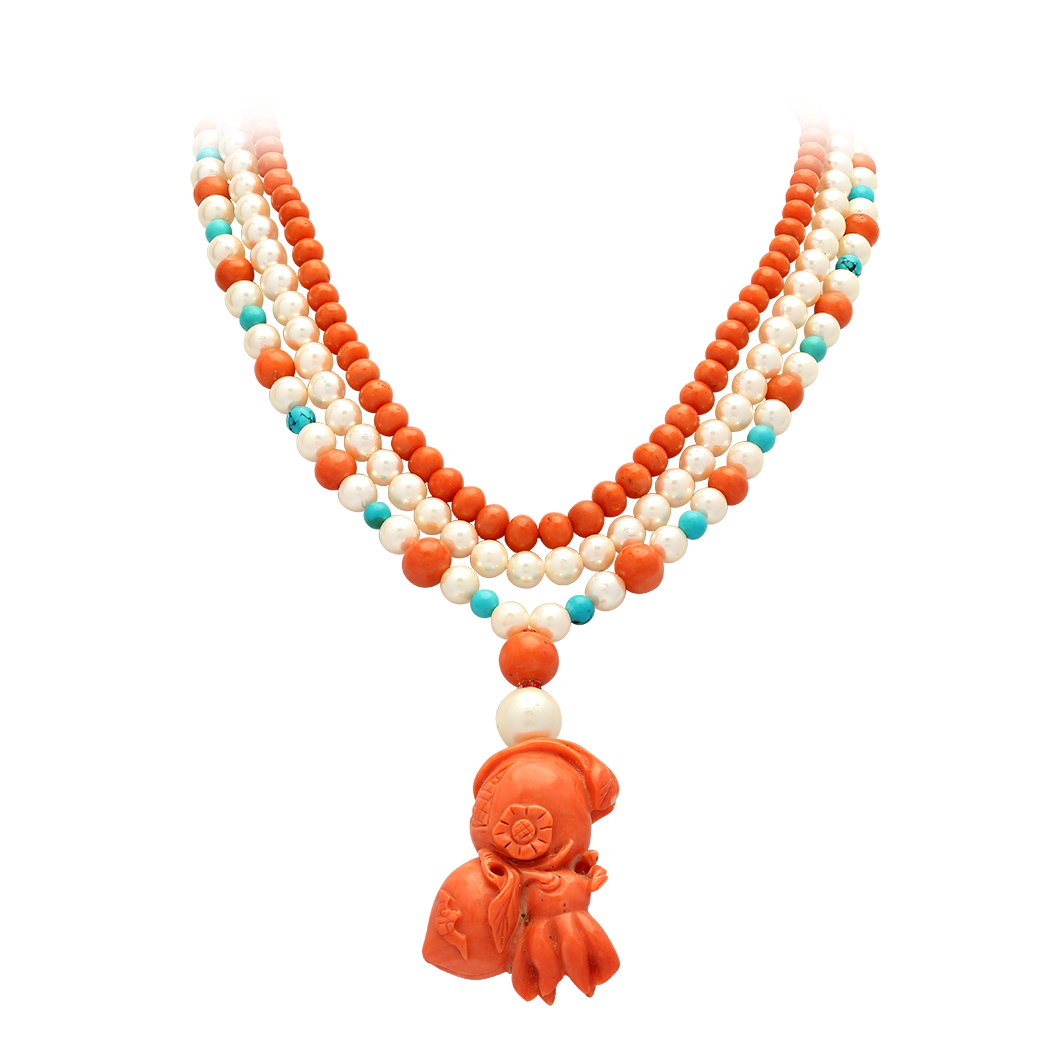 Coral, Pearl & Turquoise Necklace
